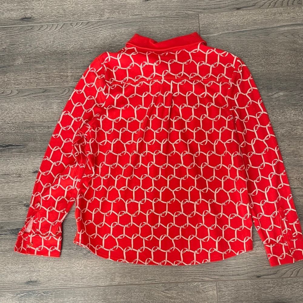 Talbots orange Blouse with White Geometric Design - Picture 7 of 13